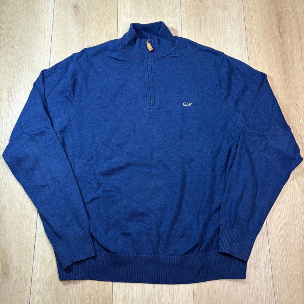 Vineyard Vines Mens Blue 100% Cotton Quarter Zip Pullover Sweater Medium Preppy